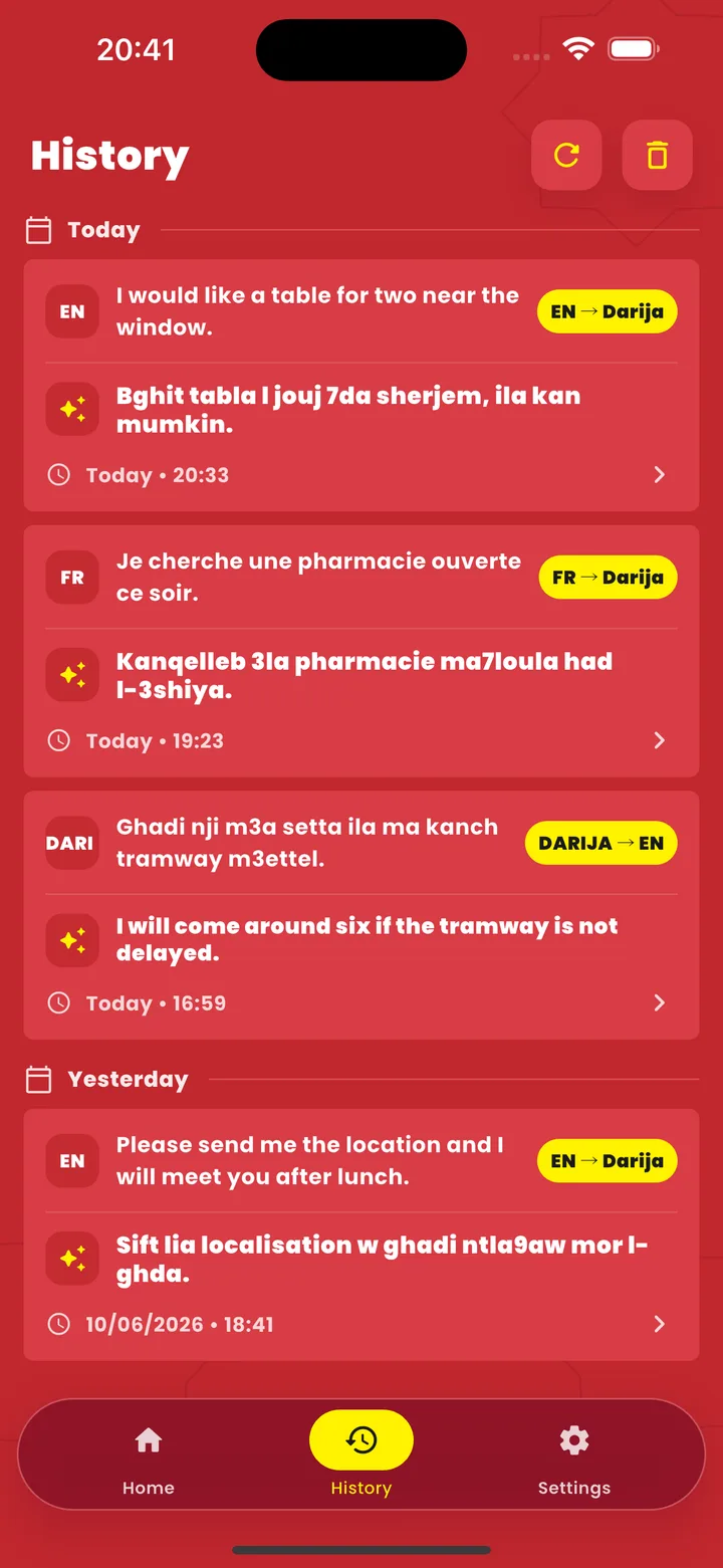 ML Translator - Saved history